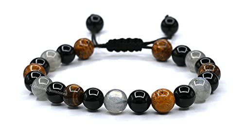 Amazing Gemstone Mood Bracelets for Kids Women Men Manifestation - Labradorite Mariyam Jasper Black Tourmaline Bracelet Set for Men Women Healing Calming Anxiety Stress Relief Gifts (Adjustable) - color: Mood Lifting