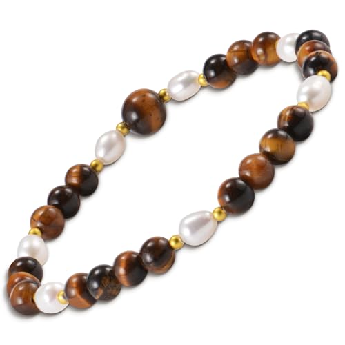Tigers Eye Bracelets for Men Women Stretch Adjustable Bracelet Natural Tiger Eye Beaded Gemstone Bracelet Handmade Polishing for Spiritual Healing Meditation Yoga - color: Color-4, size: Stretch Size