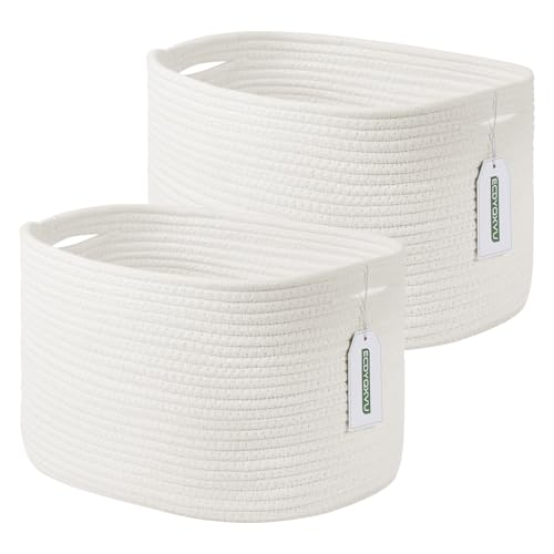 ECDYQXVU Cotton Rope Storage Basket, 15x10x9 Inches, Woven Basket for Shelves, Clothes, Towels, Books, and Laundry, White (2 Pack) - color: White, size: 2 Pack