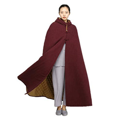 Unisex Men Women Meditation Buddhist Cloak Winter - color: Maroon, size: X-Large