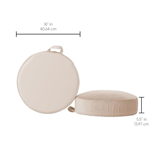 Factory Direct Partners FDP Overstuffed 16 inch Round Velvety and Vinyl Floor Cushions with Handles Flexible Seating for Home, Lounge, Yoga Studio, Deluxe Foam (2-Piece) - Beige - color: Beige