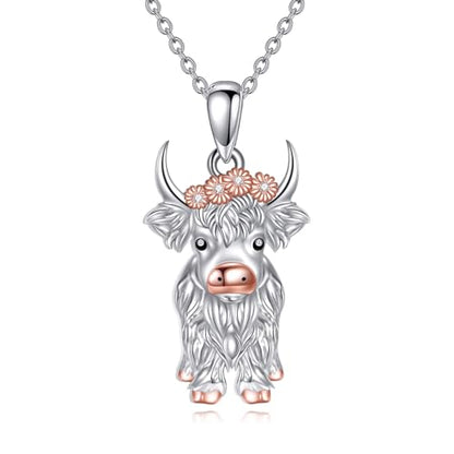 Animal Necklace 925 Sterling Silver Pendant Jewelry Gift for Women Animal Lover - style: Highland cow