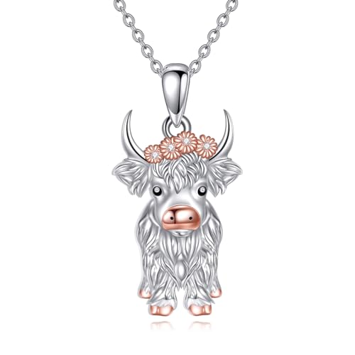 Animal Necklace 925 Sterling Silver Pendant Jewelry Gift for Women Animal Lover - style: Highland cow