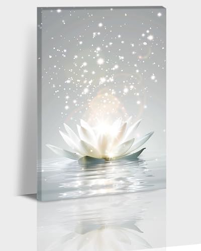 Zen Wall Art, White Lotus Flower Canvas Art Print for Spa Bathroom Decor, Modern Calming Floral Pictures Wall Decor, Calming Water Painting Framed Artwork for Yoga Meditation Room Decor 12x18 Inches - color: Zen Stones Canvas Frame-03, size: 18"L x 12"W