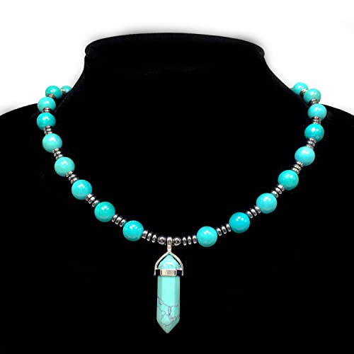 Healing Stress Anxiety Meditation Grounding Energy Gemstone Necklace Series - color: Healing Gemstone Necklace Series-Natural Turquoise -8 mm 18 inch- Stone