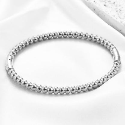 JAJAFOOK 5mm Bead Bracelet, Stainless Steel Simple Bangle, Minimalist Unisex Cuff, Silver Gold Rose Gold Titanium Jewelry - color: Rose Gold