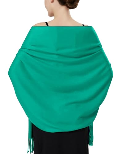 Luxurious Pashmina Feel Scarf & Shawl - Soft Solid Color Wrap for Weddings, Evening Dresses, Gifts - color: Emerald