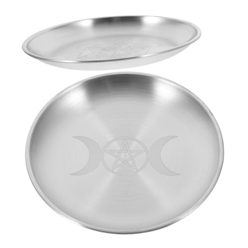 2pcs Pentagram Candle Tray Metal Ritual Plate for Altar Ceremonies Offering Bowl for Home Decoration Sacrificial Articles Sturdy Tealight Holder Storage Trays - color: Silver, size: 14x14cm