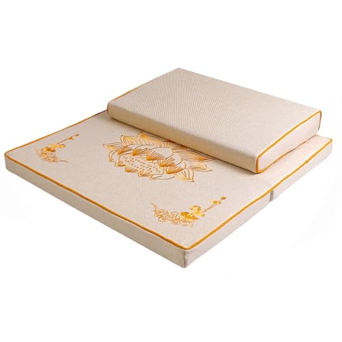 Portable Foldable Meditation Cushion Mat Set with Washable Cotton Linen Cover, Larger Thick Yoga Mat Bolster Floor Pillows Seating for Adults Meditation Accessories Beige-80cm - color: Beige, size: 80cm