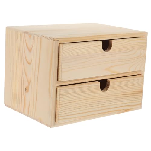 Cabilock Vintage Wooden Storage Box Stylish Household Makeup Case Two-tiered Desktop Organizer for Home Office Living Room Bedroom and Classroom Functional Storage