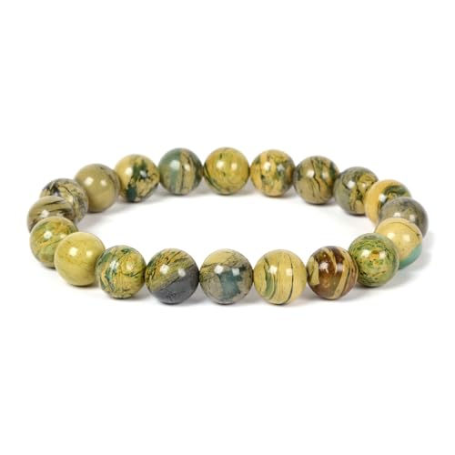Justinstones Gemstone Crystals Chakra Beads Bracelet Crystal Healing 10mm Round Stretchable Bracelet for Her Gift - color: Khaki Geen Serpentine