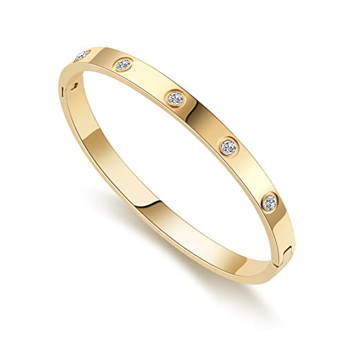 RIMRIVA 18K Gold-plated Bracelets for Women Friendship Love Bangle Bracelets Stainless Steel Bracelet Jewelry Birthday Gifts for Women Stocking Stuffers - color: Gold, size: Medium