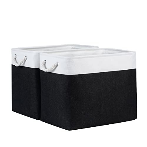 Bidtakay Baskets Extra Large Storage Bins for Clothes Set of 2 Black Baskets for Organizing Fabric Bins 17x12x15 In Tall Baskets with Handles Decorative Basket for Home Organiztion Dog Toy Baskets - color: White&Black, size: 2 Pack-XL-17x12x15 In