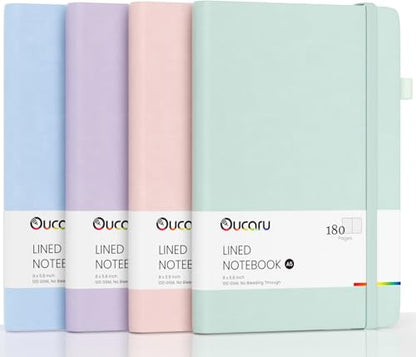 Lined Journal Notebook, 4 Pack, 180 Pages, A5 Journals for Writing, 100 GSM Thick Paper, Small Notebooks Daily Journal for Women Men Work, Business, School, Travel Supplies