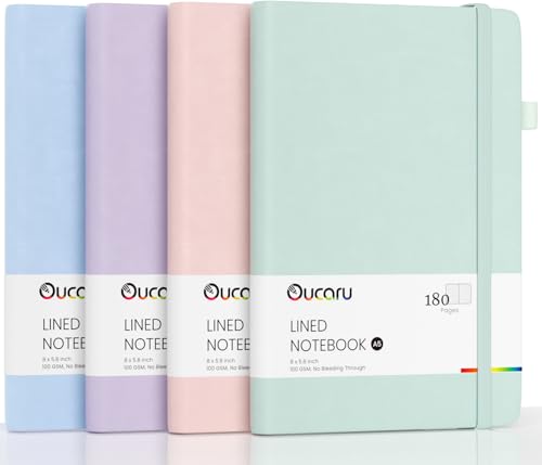 Lined Journal Notebook, 4 Pack, 180 Pages, A5 Journals for Writing, 100 GSM Thick Paper, Small Notebooks Daily Journal for Women Men Work, Business, School, Travel Supplies