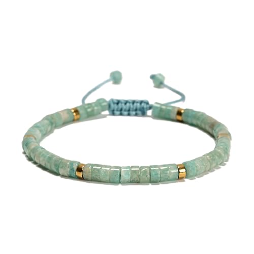 Mixed Gemstone Adjustable Braided Beaded Bracelet for Women, 2x4mm Heishi Disc Natural Healing Stone Summer Beach Jewelry, Yoga Gift for Her - color: Blue Amazonite