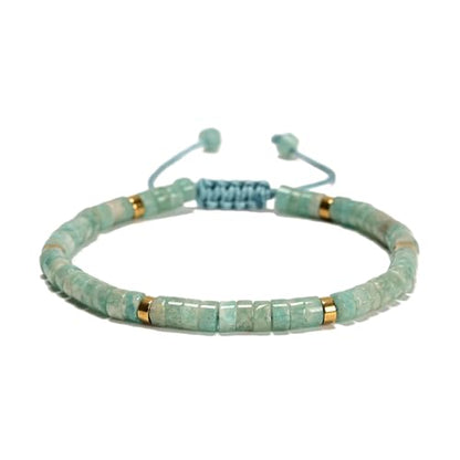 Mixed Gemstone Adjustable Braided Beaded Bracelet for Women, 2x4mm Heishi Disc Natural Healing Stone Summer Beach Jewelry, Yoga Gift for Her - color: Blue Amazonite