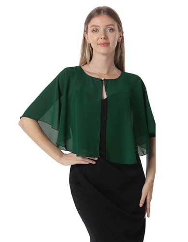 Chiffon Capelet Soft capes Shawls and Wraps for Evening Dress Wedding Cape 1920s shawl accessories for women - color: Dark Green