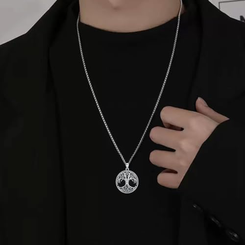 Tree of Life Necklace 925 Sterling Silver Round Tree of Life Pendant Jewelry for Men Women, w/Stainless Steel Chain 22''+2'' - style: A06-Obsidian