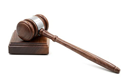 Wooden Walnut Gavel w/Square Sound Block (Silver Band)