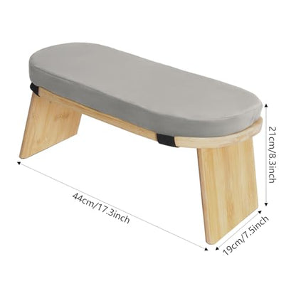 Meditation Prayer Bench, Portable Foldable & 5° Ergonomic Tilt Kneeling Meditation Yoga Stool with Cushion & Carry Bag for Home/Studio/Gym, Bamboo & Velvet Kneeling Stools (Grey) - color: Grey