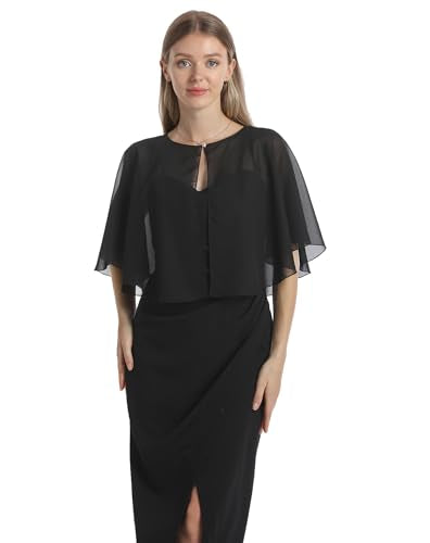 Chiffon Capelet Soft capes Shawls and Wraps for Evening Dress Wedding Cape 1920s shawl accessories for women - color: Black