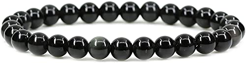 Natural Gemstone 6mm Round Beads Stretch Bracelet 7 Inch - color: Rainbow Obsidian