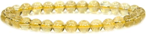 Angelstones Handmade Natural Healing Gemstone 6mm Round Beads Stretch Crystal Bracelet 7 Inch Unisex - color: Citrine
