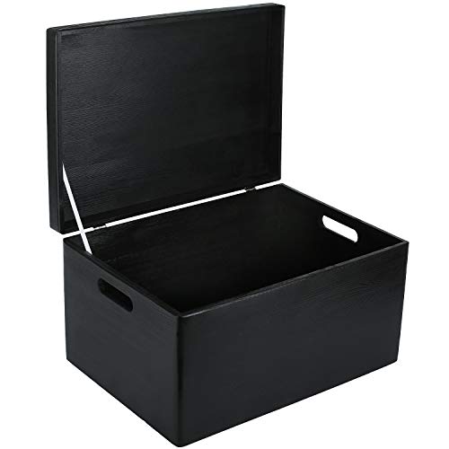 Creative Deco Large Black Wooden Box Storage with Hinged Lid | 15.8x11.8x9.44in (+-0.5) | Keepsake Gift Box Storage Document | Wood Chest Trunk PRODUCT NOT INTENDED FOR 15 YEARS OR BELOW - color: Black, size: XXL | Handles
