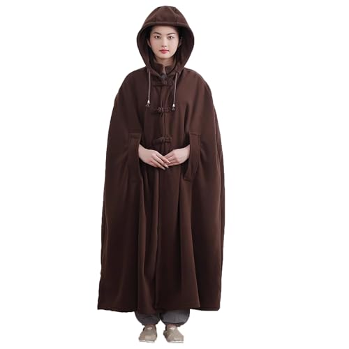 Meditation Buddhist Hooded Cloak Coat,Women Men Outfit Coat,Meditation Buddhist Hooded Cloak Monk - color: Coffee, size: Large