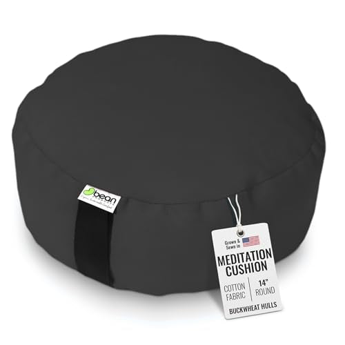 BEAN PRODUCTS Zafu Meditation Pillows for Sitting on Floor, Yoga Cushion, Cotton/Buckwheat fill Yoga Pillow, Zafu Meditation Cushion, Zen Kneeling Prayer Pad- MADE IN USA - 14" ROUND - BLACK - color: Black, size: Round - 14"