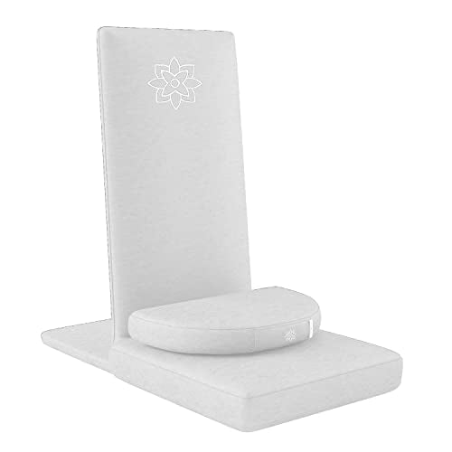 Folding Pro Meditation Chair - Adjustable Meditation Seat with Back Support and Half Moon Buckwheat Meditation Cushion - Comfortable Mindfulness Living Room Floor Chair - color: Classic White