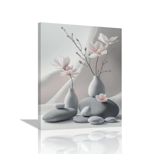 Zen Wall Art Zen Pictures Wall Decor Meditation Spiritual Canvas Prints Minimalist Floral Stone Decorations Pebbles Painting Framed Artwork Spa Yoga Office Home Decor For Bedroom Living Room 12"x16"
