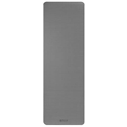 Gaiam Essentials 2/5" Thick (10mm) Yoga & Pilates, Fitness & Exercise Mat with Easy-Cinch Carrier Strap Cusion Support For Fitness and Gym Workouts - color: Grey