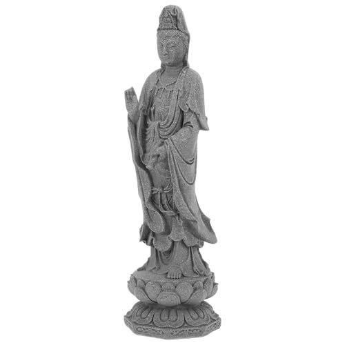 Buddha Sculpture Figurine Guan Yin Statue Small Stone Gray Tabletop Decor for Zen Garden Meditation Indoor Outdoor Home Accent