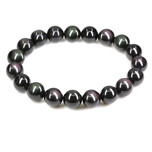 Keleny Fashion Crystal Man Women Stretch Bracelet 10mm Round Beads Rock Jasper 7 Inch Unisex - color: AAA Grade Rainbow Obsidian