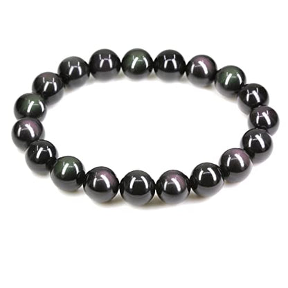 Keleny Fashion Crystal Man Women Stretch Bracelet 10mm Round Beads Rock Jasper 7 Inch Unisex - color: AAA Grade Rainbow Obsidian