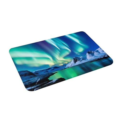 Northern Lights Print Flannel Anti-Slip Mat 16x24in Polyester Floor Covering, Full Single-Side Printed - color: Northern Lights