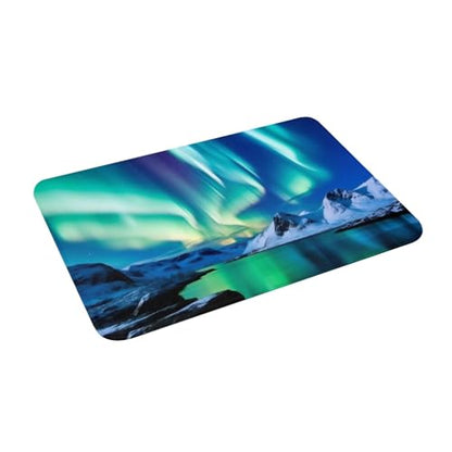 Northern Lights Print Flannel Anti-Slip Mat 16x24in Polyester Floor Covering, Full Single-Side Printed - color: Northern Lights