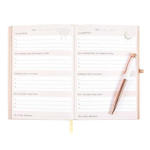 Daily Reflection Journal with Clear Quartz Pen – Luna Moth Design for Gratitude, Dream Exploration & Manifestation – 100 Sheets (200 Pages) for Personal Growth & Inner Guidance