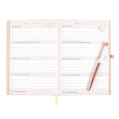 Daily Reflection Journal with Clear Quartz Pen – Luna Moth Design for Gratitude, Dream Exploration & Manifestation – 100 Sheets (200 Pages) for Personal Growth & Inner Guidance