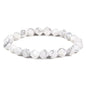 Justinstones 8mm Natural Gemstone Round Beads Triangle Faceted Charm Stretch Bracelet 6.5" - color: White Howlite