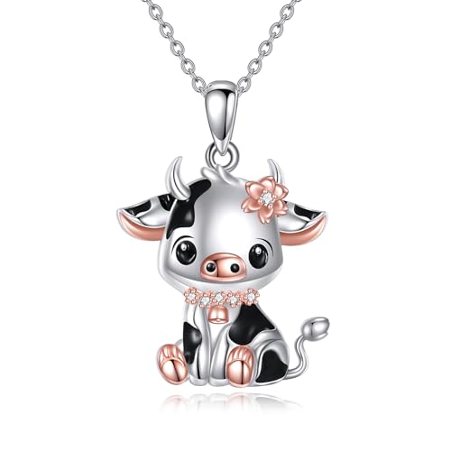 Animal Necklace 925 Sterling Silver Pendant Jewelry Gift for Women Animal Lover - style: Cow
