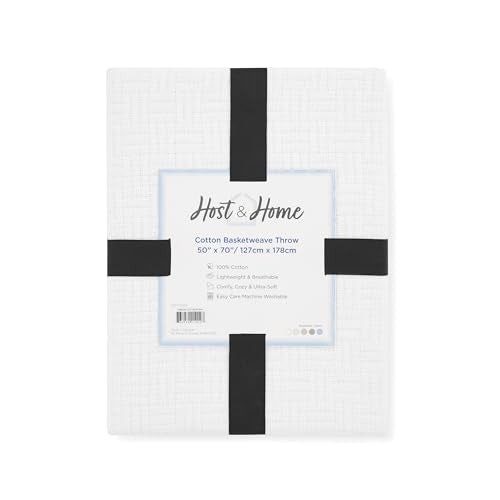 Arkwright Basket Weave Throw Blanket - Case of 4-100% Ringspun Cotton All Season Throws, Luxury Hotel Quality, Soft on Skin, Breathable, 300 GSM for Bed, Sofa, and Chair, 50 X 70 in, White - color: Bright White, size: Throw (50x70) Case of 4