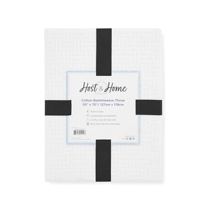Arkwright Basket Weave Throw Blanket - Case of 4-100% Ringspun Cotton All Season Throws, Luxury Hotel Quality, Soft on Skin, Breathable, 300 GSM for Bed, Sofa, and Chair, 50 X 70 in, White - color: Bright White, size: Throw (50x70) Case of 4