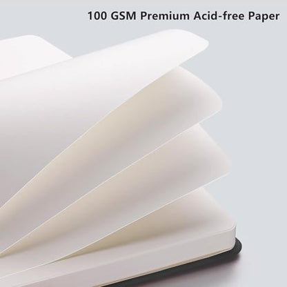 RETTACY Blank Journal Notebook, 192 Pages, A5 Medium Size (5.7'' x 8.3''), Leather Hardcover, 100 GSM Thick Paper, for Sketching, Drawing, Painting (Black) - color: Black, style: Plain