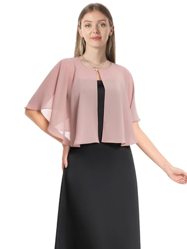 Chiffon Capelet Soft capes Shawls and Wraps for Evening Dress Wedding Cape 1920s shawl accessories for women - color: Blush