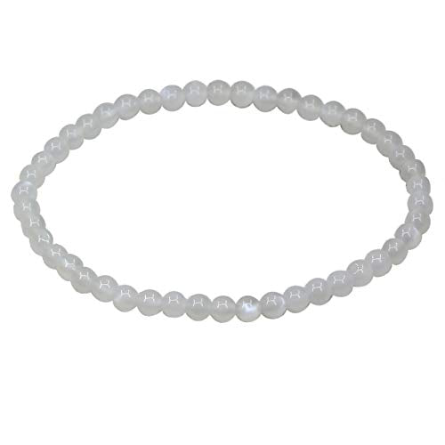 Keleny Gem Semi Precious Gemstones 4mm Round Beads Crystal Stretch Bracelet 7 Inch Unisex - color: White Moonstone