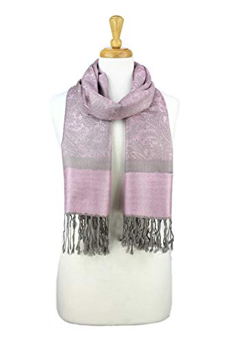 PASKMLNA Paisley Jacquard Pashmina Shawl Wrap Scarf Stole - color: Light Pink Gray