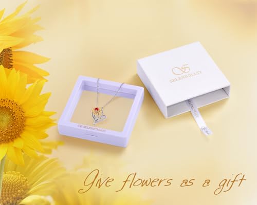 SELENICHAST Spinning Sunflower Necklace,925 Sterling Silver Heart Necklaces,You Are My Sunshine Girlfriend Birthday Jewelry Gifts